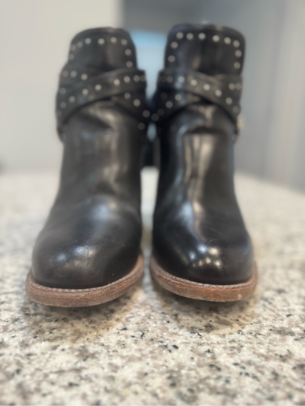 Freebird Rainbow Black Studded Leather Ankle Booties